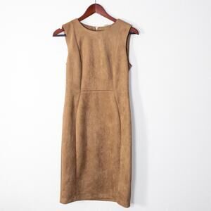 Calvin Klein Women’s Dress Minimalist Capsule Luxe Brown Faux Suede Sheath Sz 6